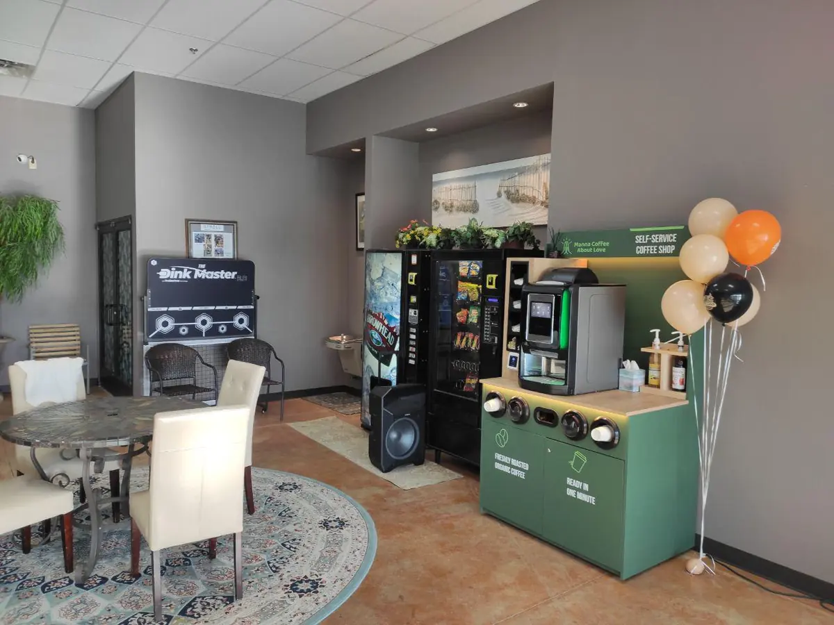 A Manna coffee kiosk in a resident amenity lounge